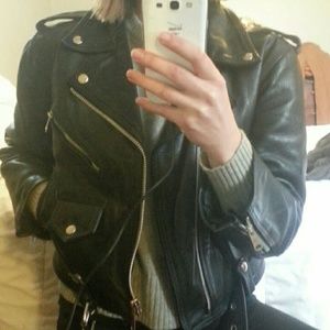 Genuine leather motorcycle moto biker jacket